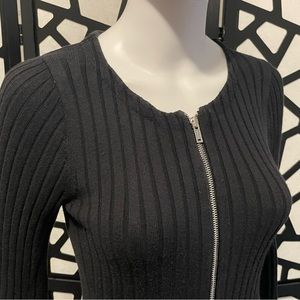 Express Knit Zip Up Cardigan Sweater - Black and Silver - Small